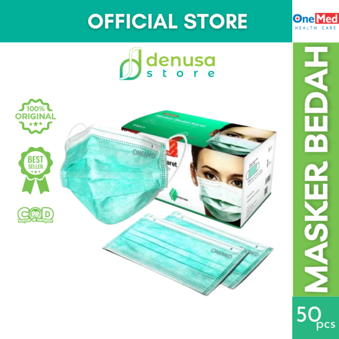 OneMed Masker Bedah Karet - Masker Earloop 3ply - Hijau 50pcs