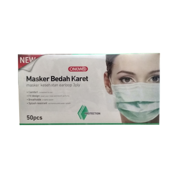 OneMed Masker Bedah Karet - Masker Earloop 3ply - Hijau 50pcs
