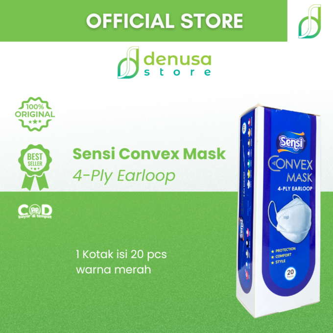 Sensi Convex Mask 4Ply Earloop Masker Wajah 1 Kotak isi 20pcs Red