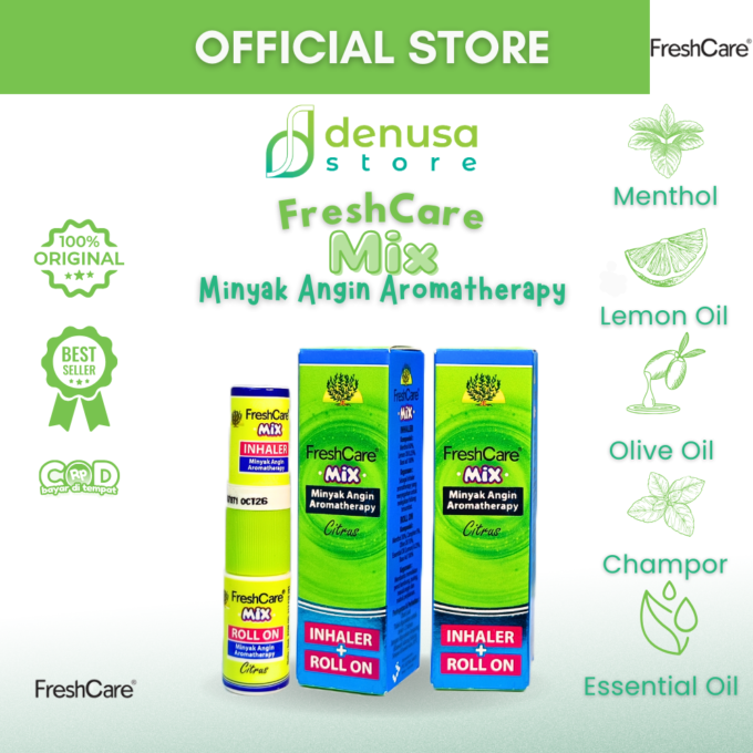 FreshCare Mix - Minyak Angin Aromatherapy - Citrus - Roll On 5ml + Inhaler 0,8ml