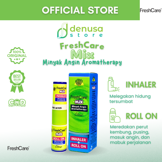 FreshCare Mix - Minyak Angin Aromatherapy - Citrus - Roll On 5ml + Inhaler 0,8ml