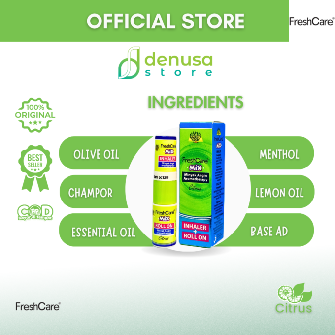 FreshCare Mix - Minyak Angin Aromatherapy - Citrus - Roll On 5ml + Inhaler 0,8ml