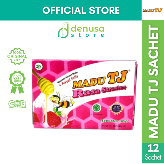 Madu TJ Sachet - Rasa Strawberry - 1 Kotak - 20gr x 12 Sachet