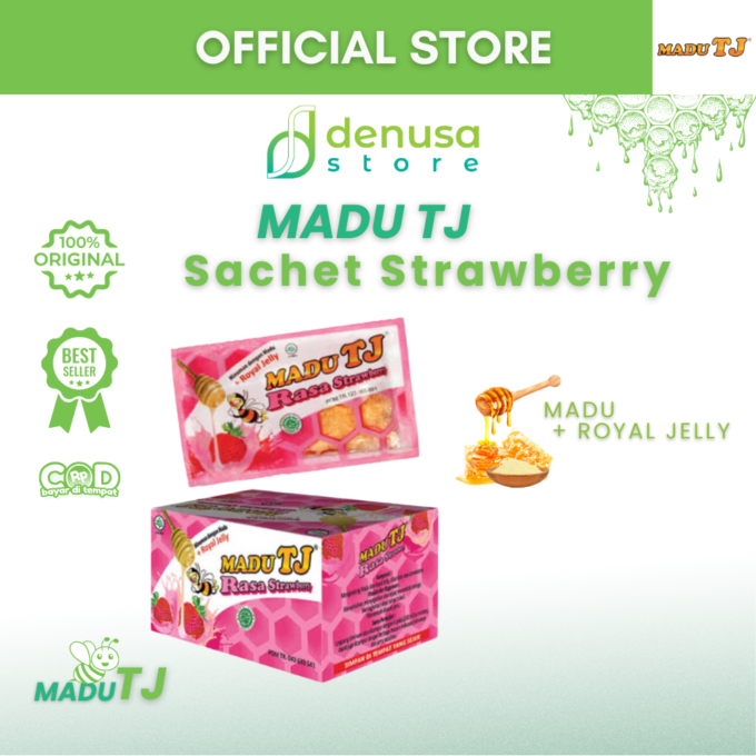 Madu TJ Sachet - Rasa Strawberry - 1 Kotak - 20gr x 12 Sachet