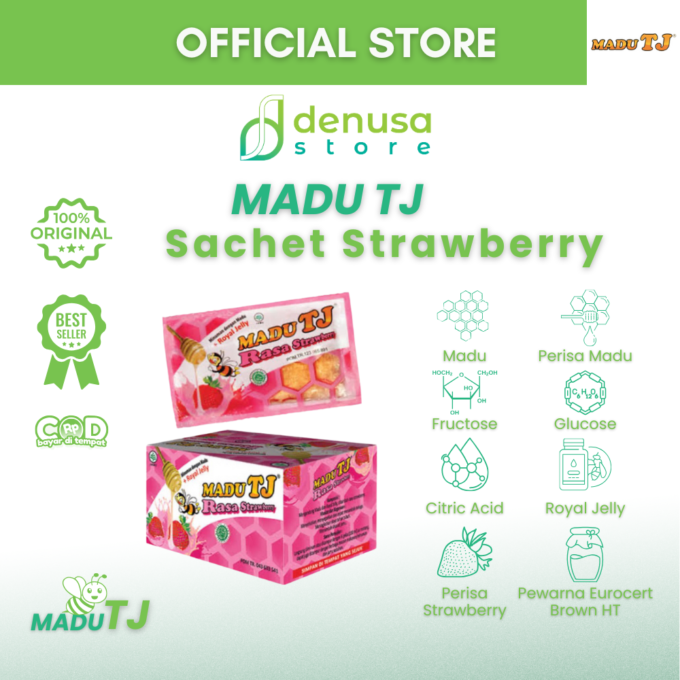 Madu TJ Sachet - Rasa Strawberry - 1 Kotak - 20gr x 12 Sachet