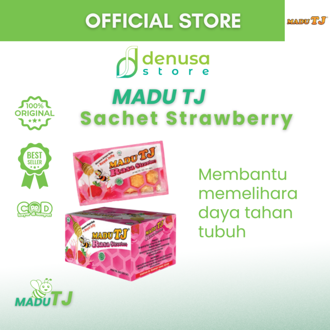 Madu TJ Sachet - Rasa Strawberry - 1 Kotak - 20gr x 12 Sachet