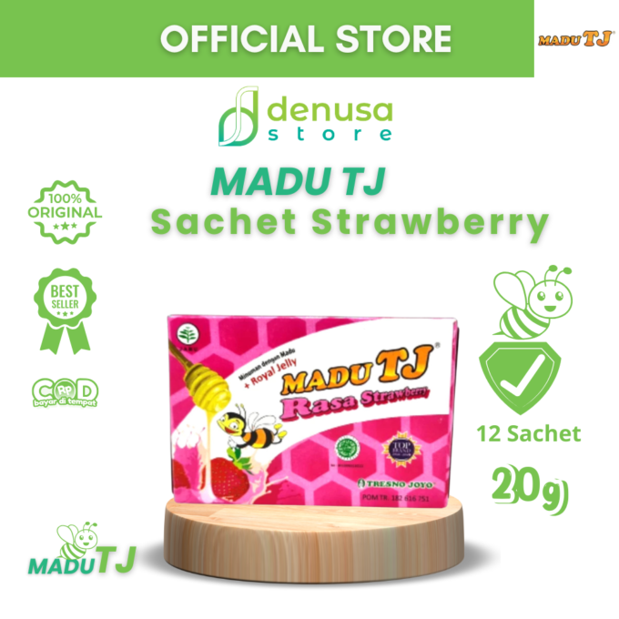 Madu TJ Sachet - Rasa Strawberry - 1 Kotak - 20gr x 12 Sachet