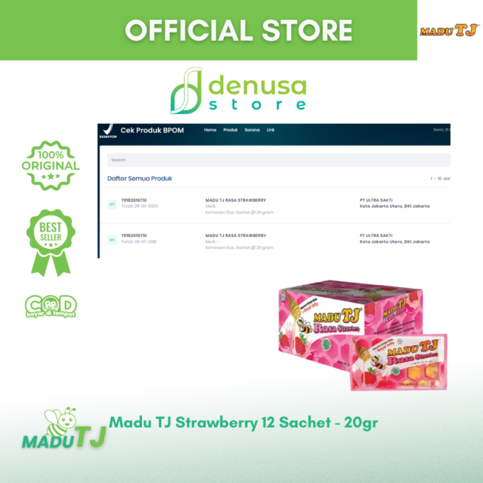 Madu TJ Sachet - Rasa Strawberry - 1 Kotak - 20gr x 12 Sachet