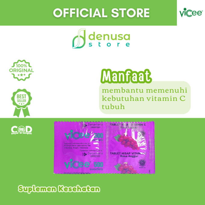 Vicee 500 Sweetlets Tablet Hisap Vitamin C Rasa Anggur 1 Kotak 100 Tablet