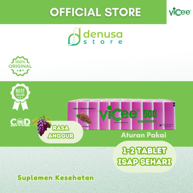 Vicee 500 Sweetlets Tablet Hisap Vitamin C Rasa Anggur 1 Kotak 100 Tablet