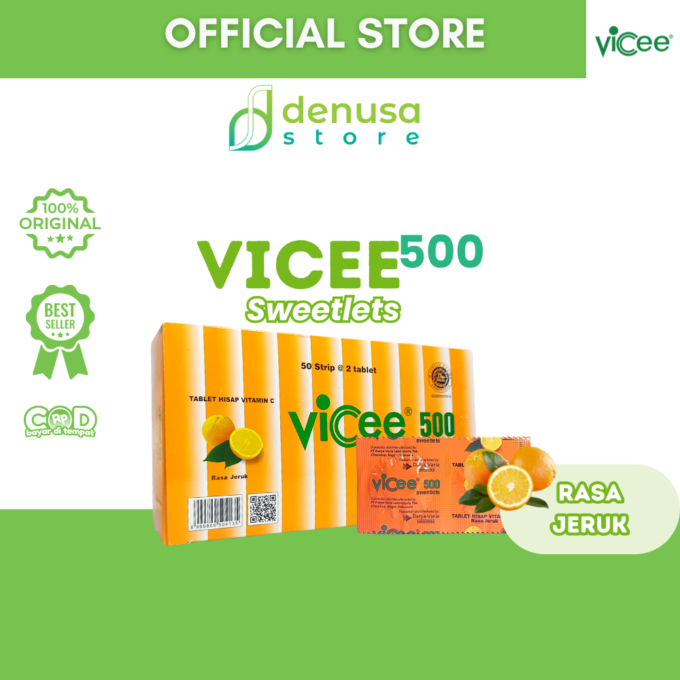 Vicee 500 Sweetlets Tablet Hisap Vitamin C Rasa Jeruk 1 Kotak 100 Tablet