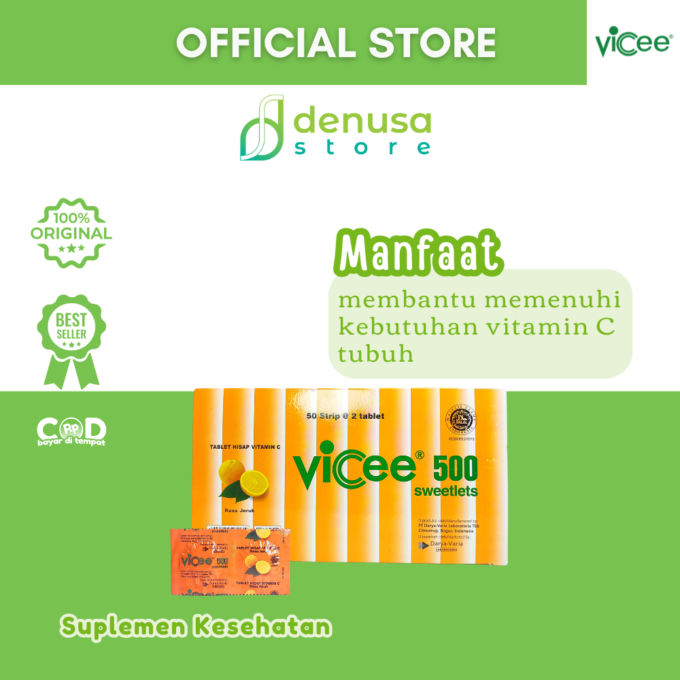 Vicee 500 Sweetlets Tablet Hisap Vitamin C Rasa Jeruk 1 Kotak 100 Tablet
