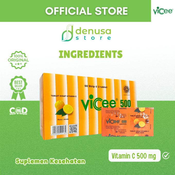 Vicee 500 Sweetlets Tablet Hisap Vitamin C Rasa Jeruk 1 Kotak 100 Tablet