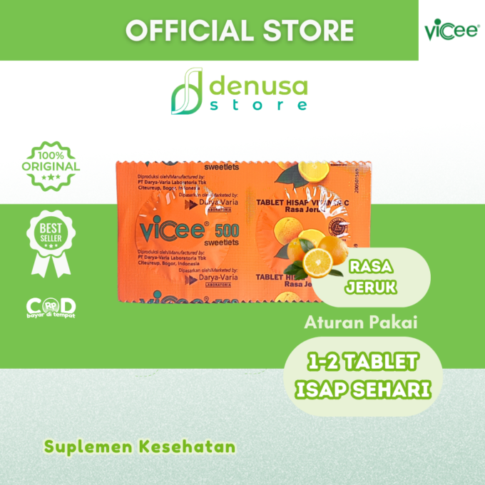Vicee 500 Sweetlets Tablet Hisap Vitamin C Rasa Jeruk 1 Kotak 100 Tablet