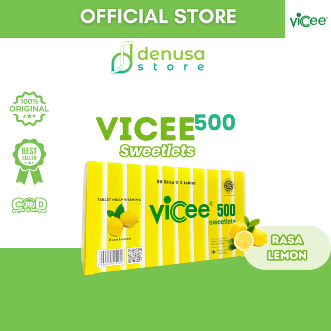Vicee 500 Sweetlets Tablet Hisap Vitamin C Rasa Lemon 1 Kotak 100 Tablet