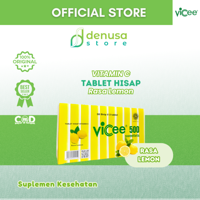 Vicee 500 Sweetlets Tablet Hisap Vitamin C Rasa Lemon 1 Kotak 100 Tablet