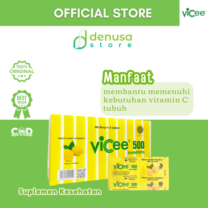 Vicee 500 Sweetlets Tablet Hisap Vitamin C Rasa Lemon 1 Kotak 100 Tablet