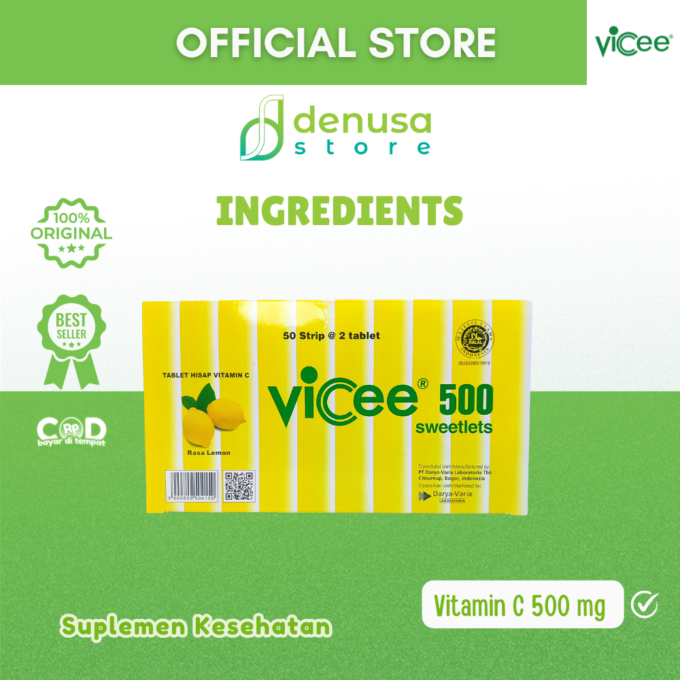 Vicee 500 Sweetlets Tablet Hisap Vitamin C Rasa Lemon 1 Kotak 100 Tablet