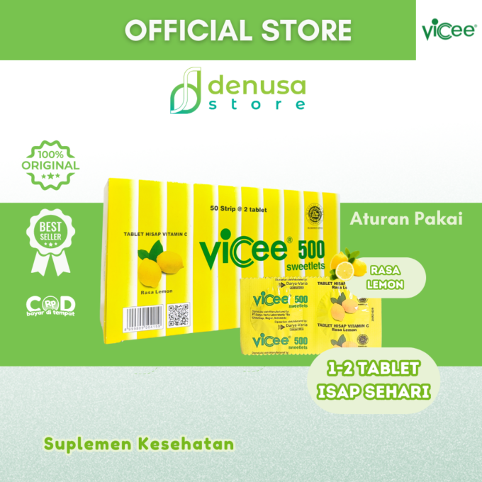 Vicee 500 Sweetlets Tablet Hisap Vitamin C Rasa Lemon 1 Kotak 100 Tablet
