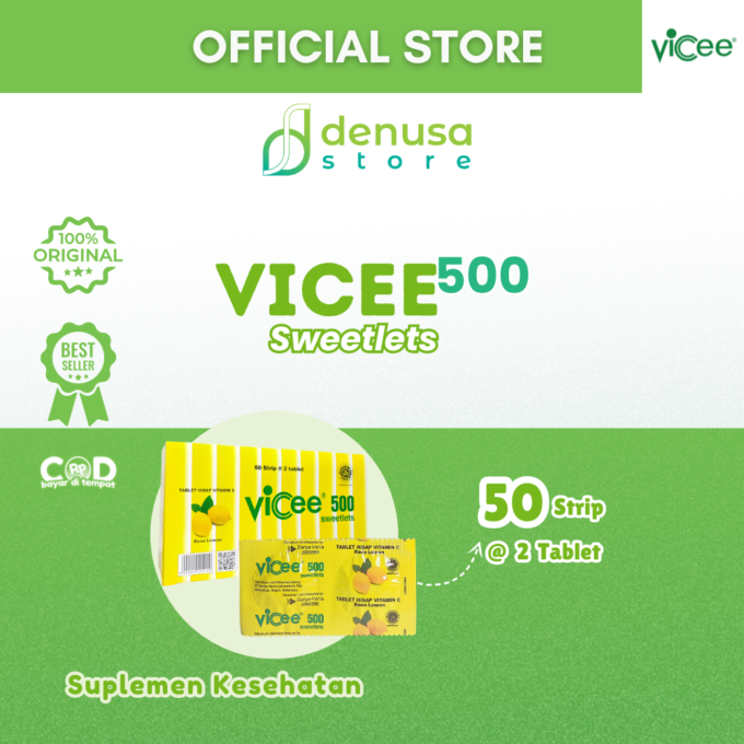 Vicee 500 Sweetlets Tablet Hisap Vitamin C Rasa Lemon 1 Kotak 100 Tablet