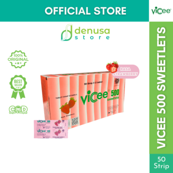 Vicee 500 Sweetlets Tablet Hisap Vitamin C Rasa Strawberry 1 Kotak 100 Tablet