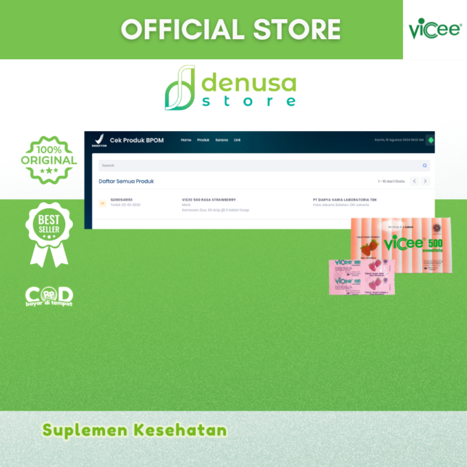 Vicee 500 Sweetlets Tablet Hisap Vitamin C Rasa Strawberry 1 Kotak 100 Tablet