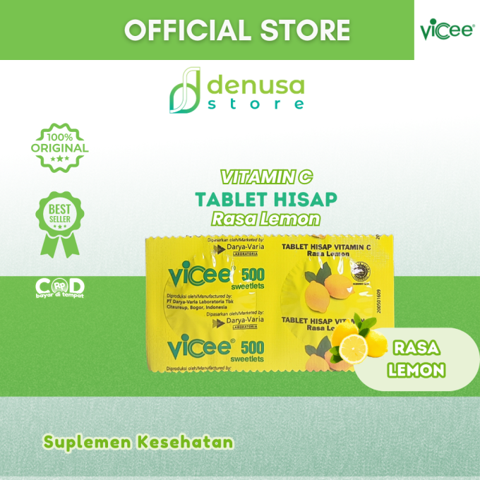 Vicee 500 Sweetlets Tablet Hisap Vitamin C Rasa Lemon 1 Strip 2 Tablet
