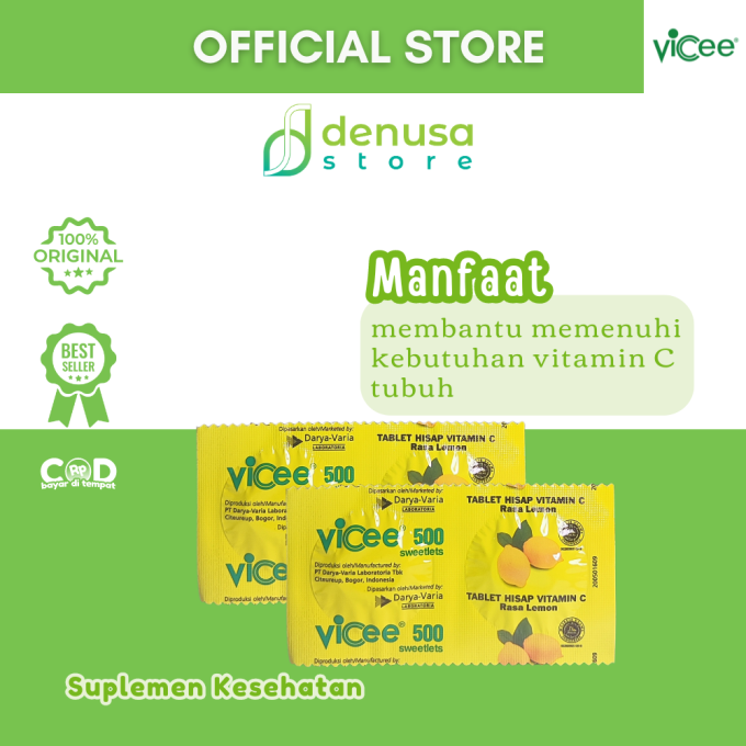 Vicee 500 Sweetlets Tablet Hisap Vitamin C Rasa Lemon 1 Strip 2 Tablet