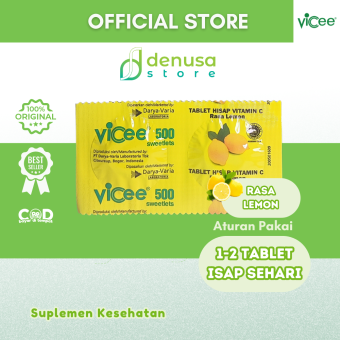 Vicee 500 Sweetlets Tablet Hisap Vitamin C Rasa Lemon 1 Strip 2 Tablet