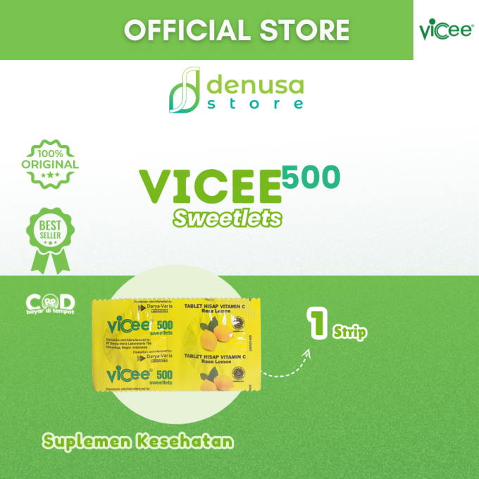 Vicee 500 Sweetlets Tablet Hisap Vitamin C Rasa Lemon 1 Strip 2 Tablet