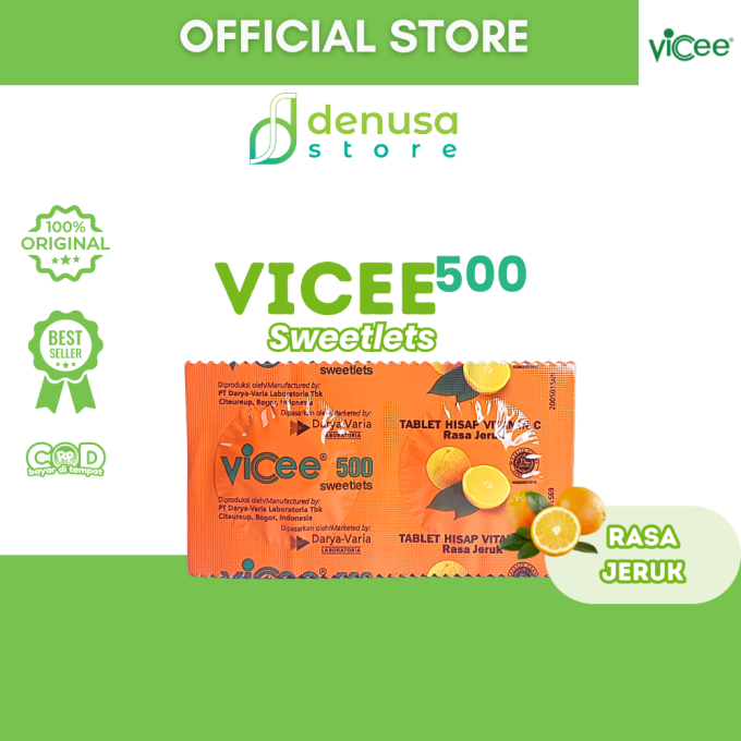 Vicee 500 Sweetlets Tablet Hisap Vitamin C Rasa Jeruk 1 Strip 2 Tablet