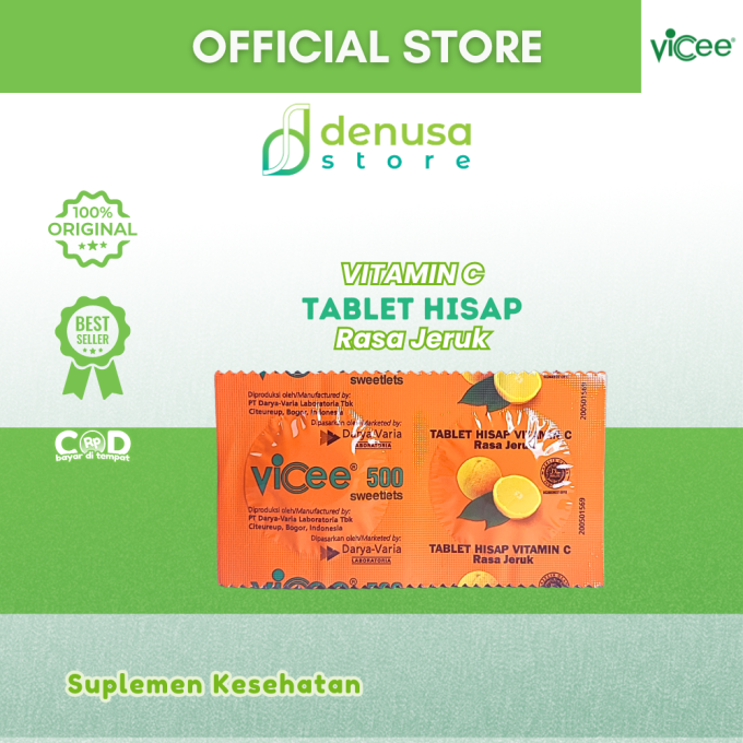 Vicee 500 Sweetlets Tablet Hisap Vitamin C Rasa Jeruk 1 Strip 2 Tablet