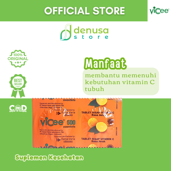 Vicee 500 Sweetlets Tablet Hisap Vitamin C Rasa Jeruk 1 Strip 2 Tablet