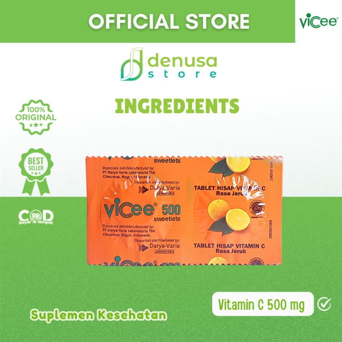 Vicee 500 Sweetlets Tablet Hisap Vitamin C Rasa Jeruk 1 Strip 2 Tablet