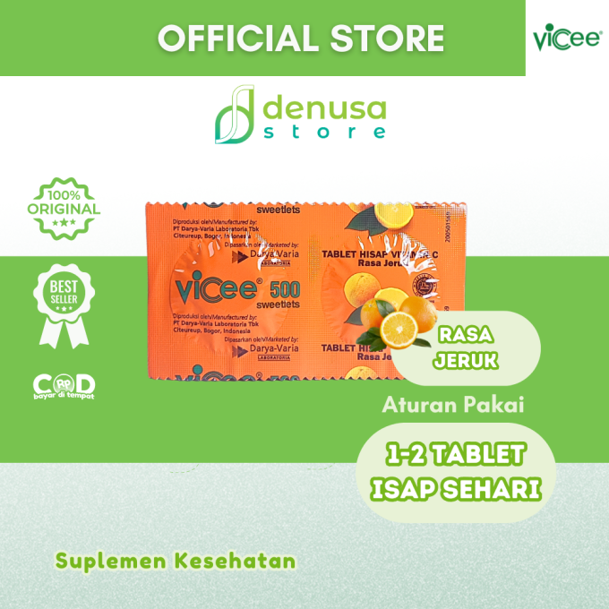 Vicee 500 Sweetlets Tablet Hisap Vitamin C Rasa Jeruk 1 Strip 2 Tablet