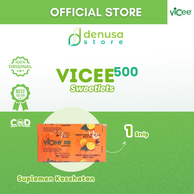 Vicee 500 Sweetlets Tablet Hisap Vitamin C Rasa Jeruk 1 Strip 2 Tablet
