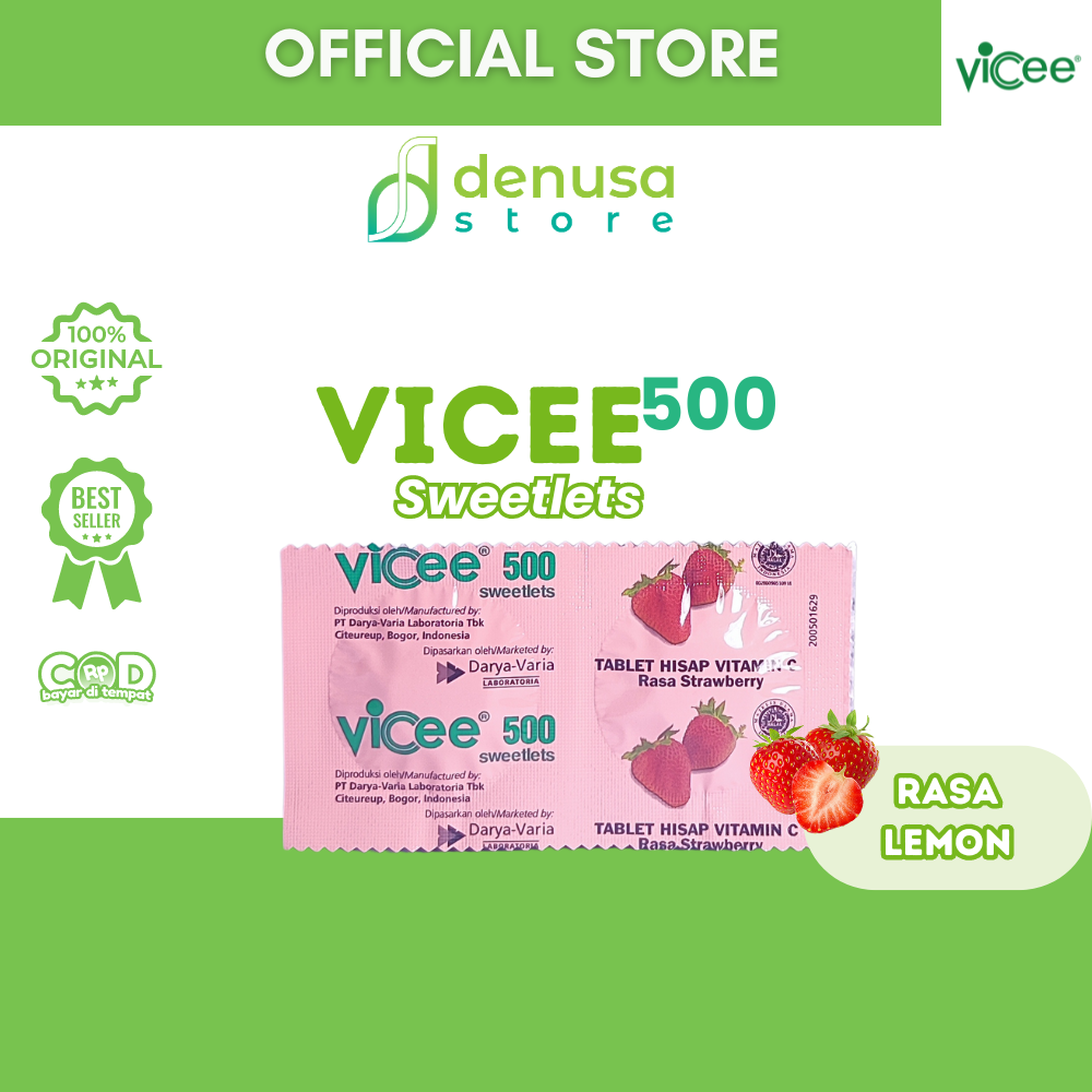 Vicee 500 Sweetlets Tablet Hisap Vitamin C Rasa Strawberry 1 Strip 2 Tablet