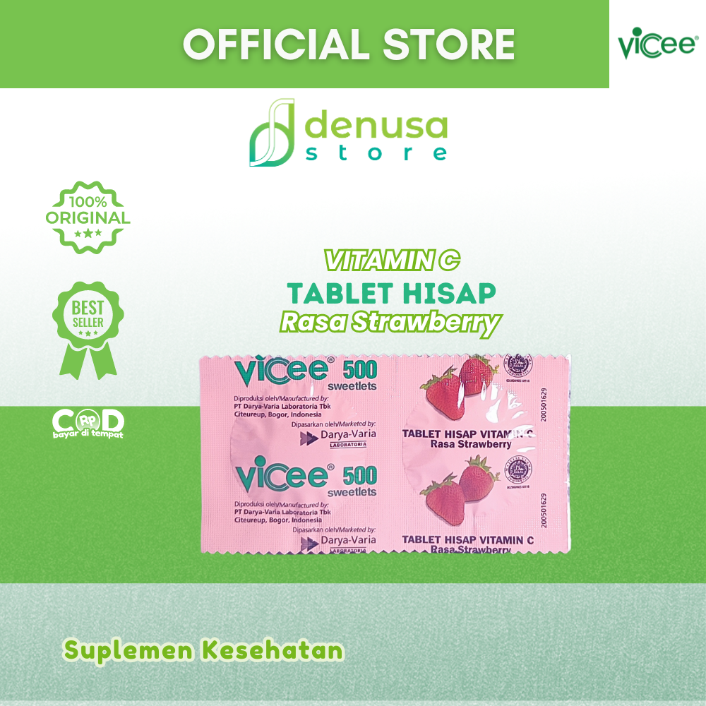 Vicee 500 Sweetlets Tablet Hisap Vitamin C Rasa Strawberry 1 Strip 2 Tablet