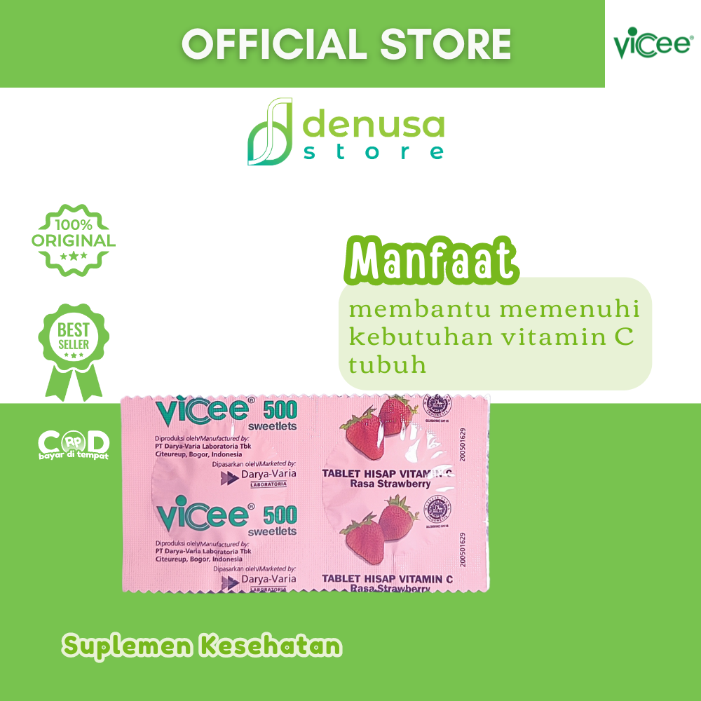 Vicee 500 Sweetlets Tablet Hisap Vitamin C Rasa Strawberry 1 Strip 2 Tablet