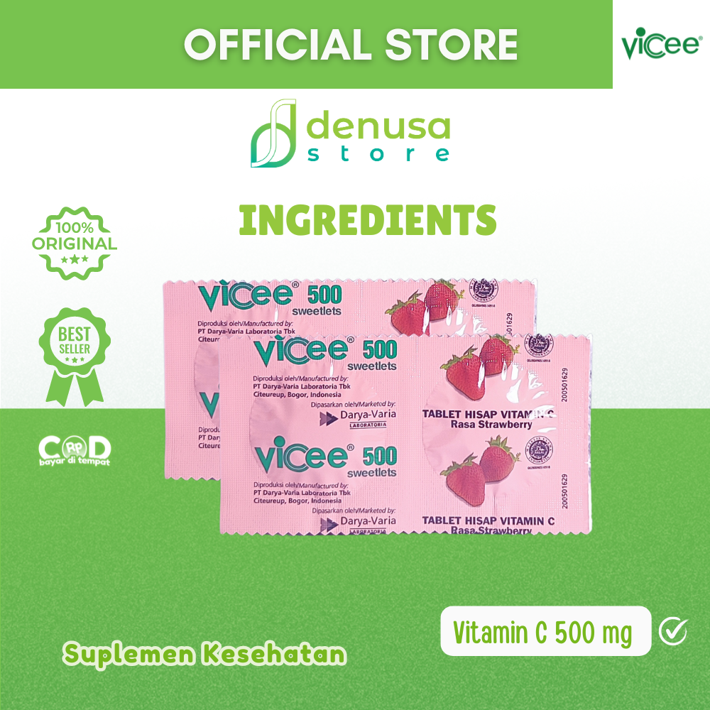 Vicee 500 Sweetlets Tablet Hisap Vitamin C Rasa Strawberry 1 Strip 2 Tablet