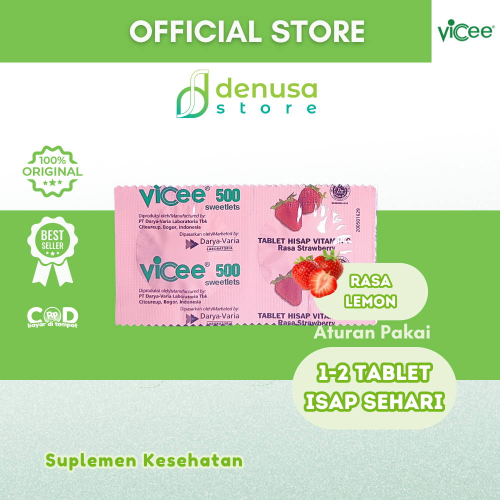 Vicee 500 Sweetlets Tablet Hisap Vitamin C Rasa Strawberry 1 Strip 2 Tablet