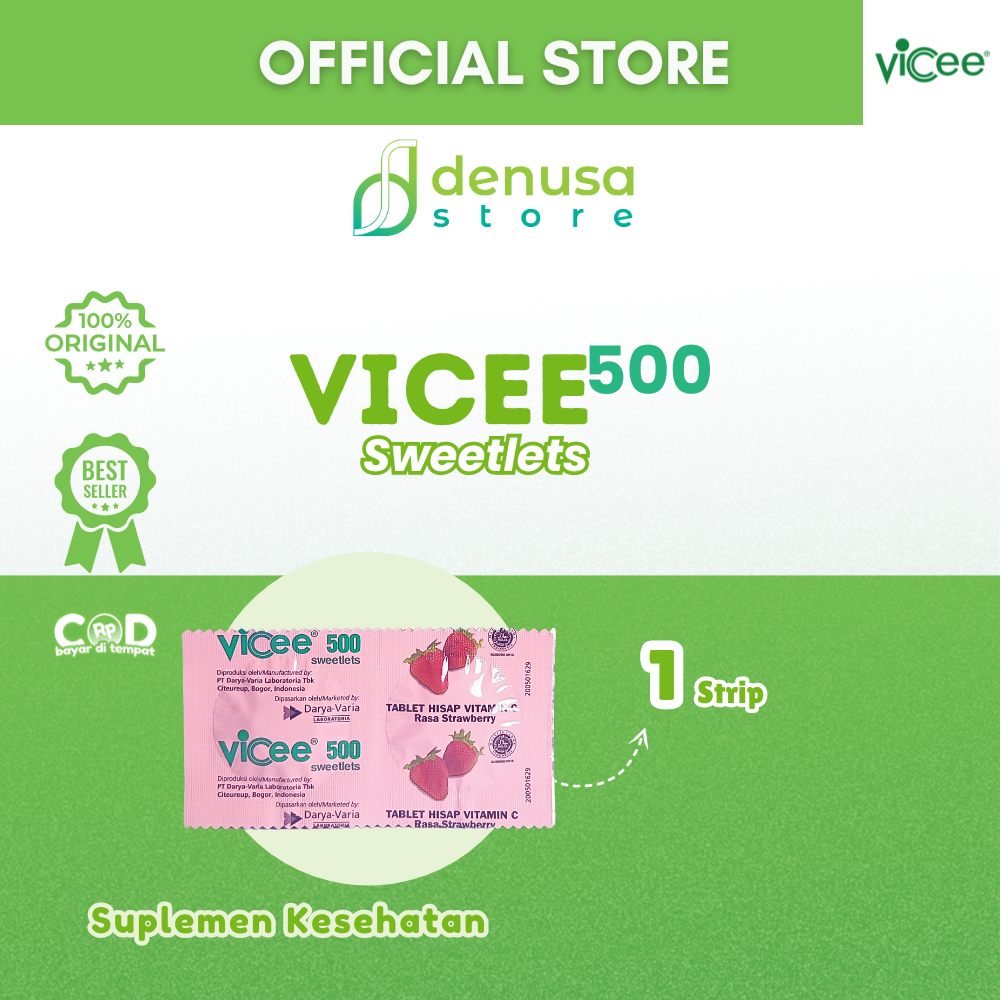 Vicee 500 Sweetlets Tablet Hisap Vitamin C Rasa Strawberry 1 Strip 2 Tablet