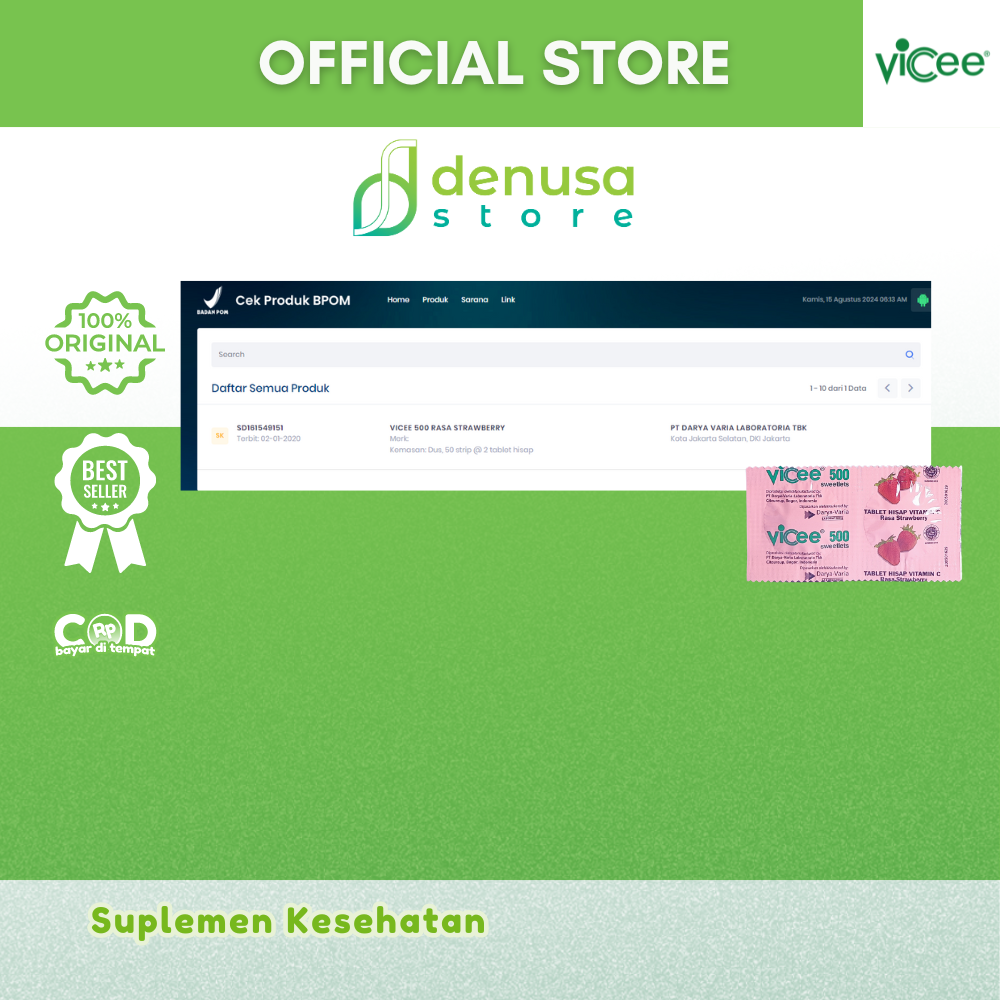 Vicee 500 Sweetlets Tablet Hisap Vitamin C Rasa Strawberry 1 Strip 2 Tablet