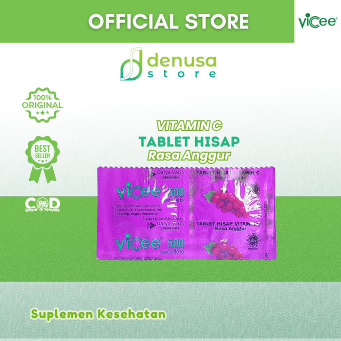 Vicee 500 Sweetlets Tablet Hisap Vitamin C Rasa Anggur 1 Strip 2 Tablet