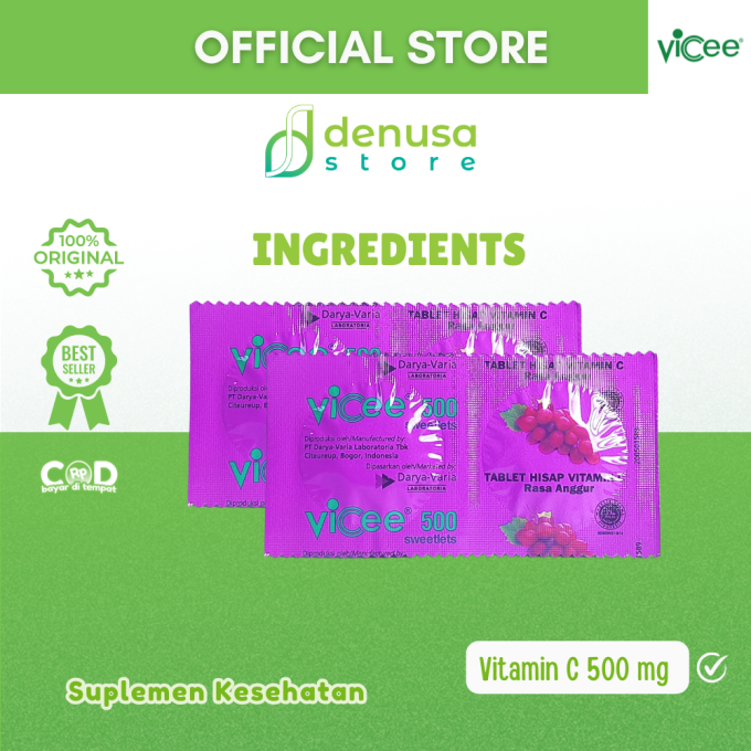 Vicee 500 Sweetlets Tablet Hisap Vitamin C Rasa Anggur 1 Strip 2 Tablet