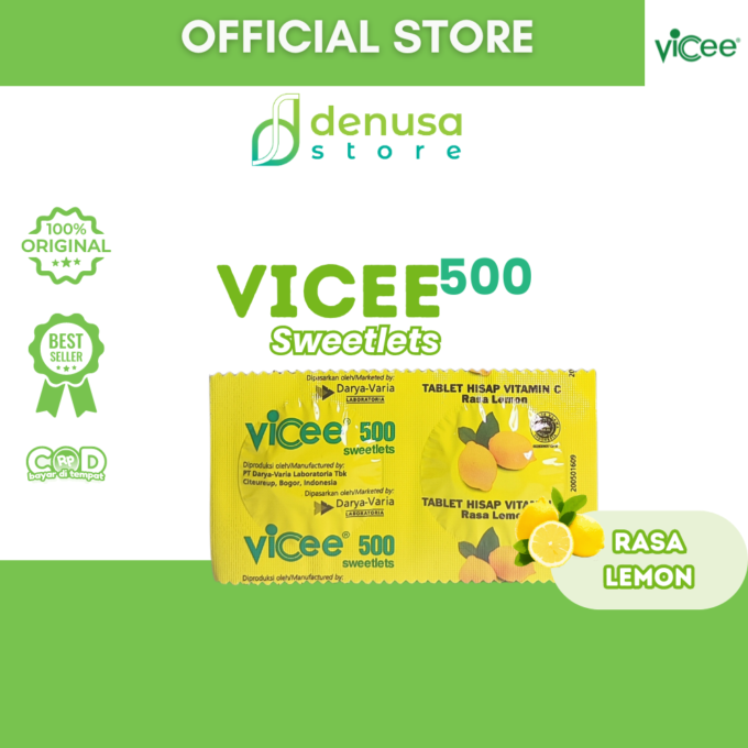 Vicee 500 Sweetlets - Tablet Hisap Vitamin C - Rasa Lemon - 10 Strip - 20 Tablet