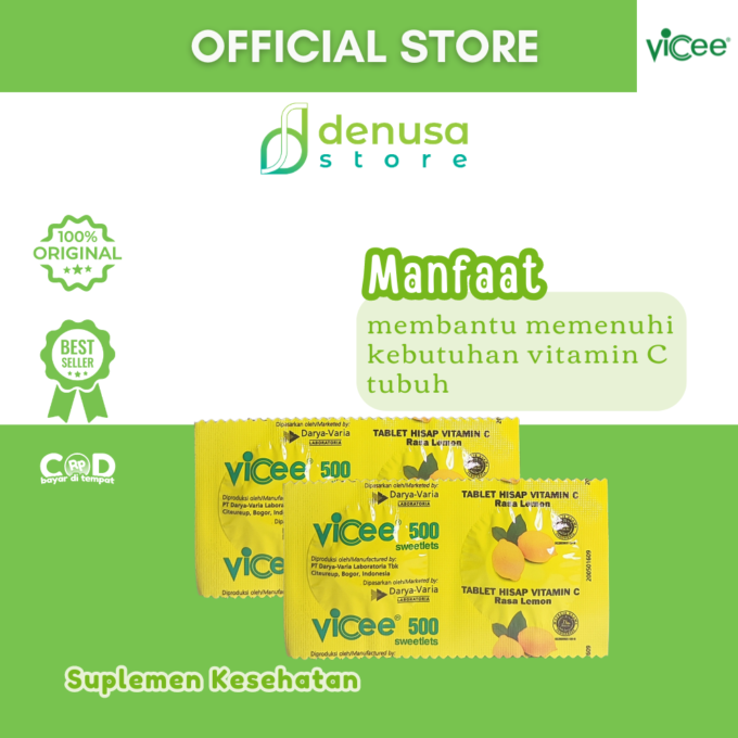 Vicee 500 Sweetlets - Tablet Hisap Vitamin C - Rasa Lemon - 10 Strip - 20 Tablet