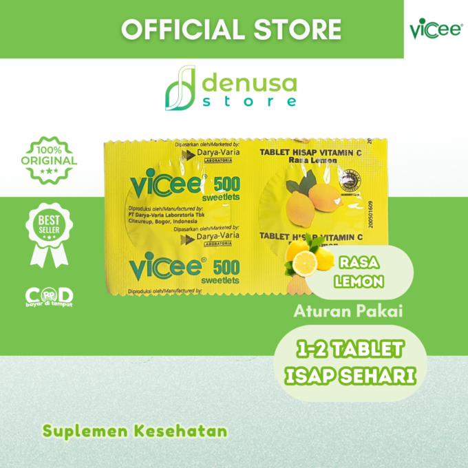 Vicee 500 Sweetlets - Tablet Hisap Vitamin C - Rasa Lemon - 10 Strip - 20 Tablet