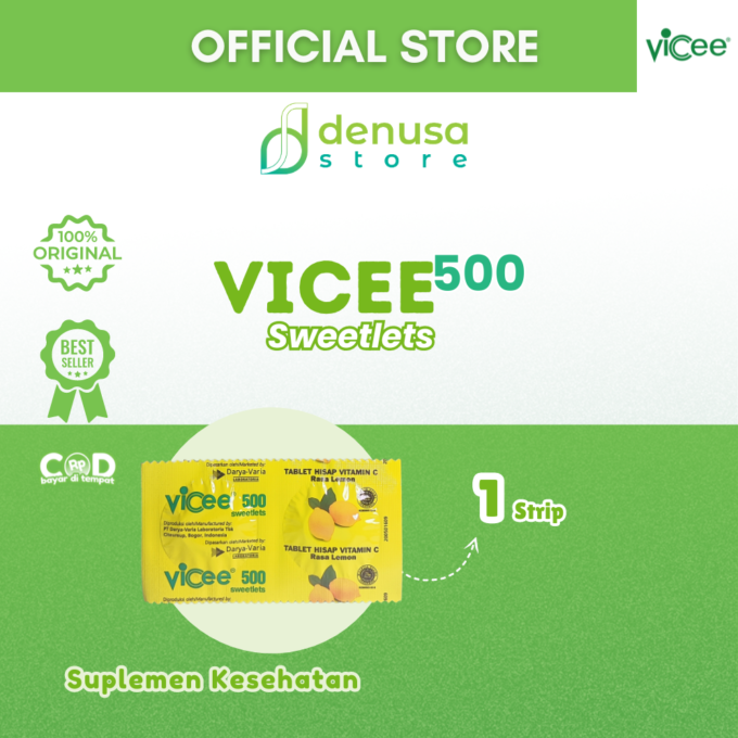 Vicee 500 Sweetlets - Tablet Hisap Vitamin C - Rasa Lemon - 10 Strip - 20 Tablet