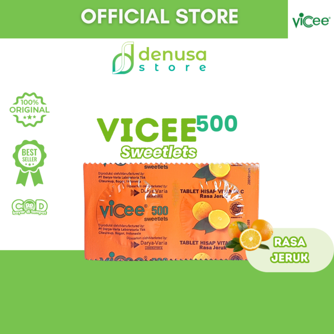 Vicee 500 Sweetlets - Tablet Hisap Vitamin C - Rasa Jeruk - 10 Strip - 20 Tablet